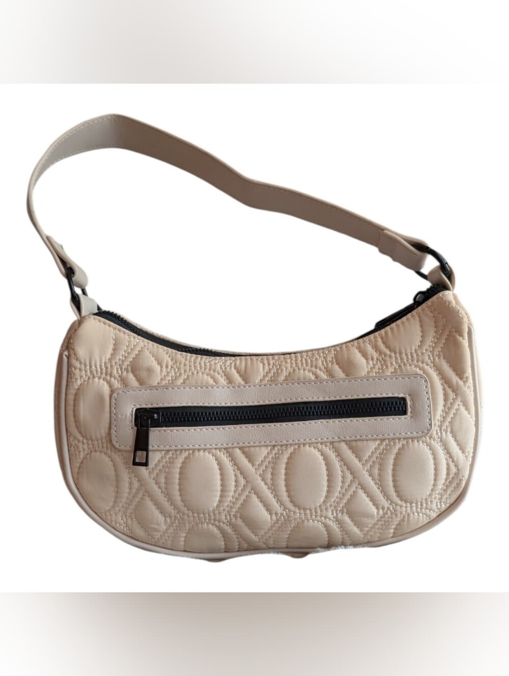 XOXO Women's Quilted Crescent Shoulder Bag in Cream - Picture 2 of 7